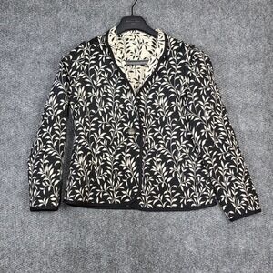 Trimdin Tuscany Collection Onyx Quilted Black White Leaf Print Jacket Women's M